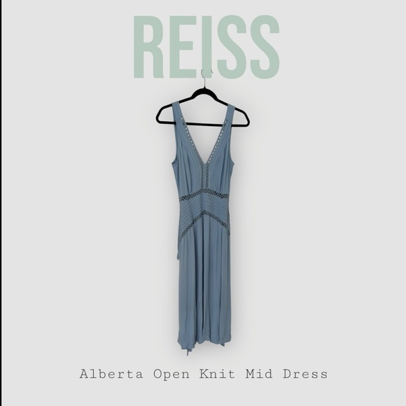 Reiss Blue Alberta Open Knit Mid Dress - Picture 1 of 2
